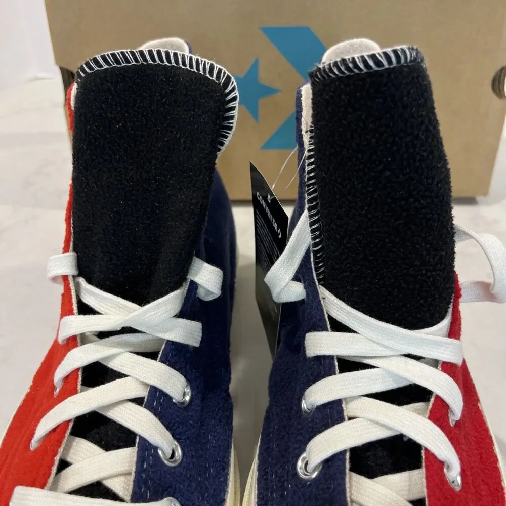 Converse NEW Chuck 70 Hi Red‎ Navy Black Fluff Fleece Shoes Sneakers M9.5 W11.5 - Picture 10 of 16